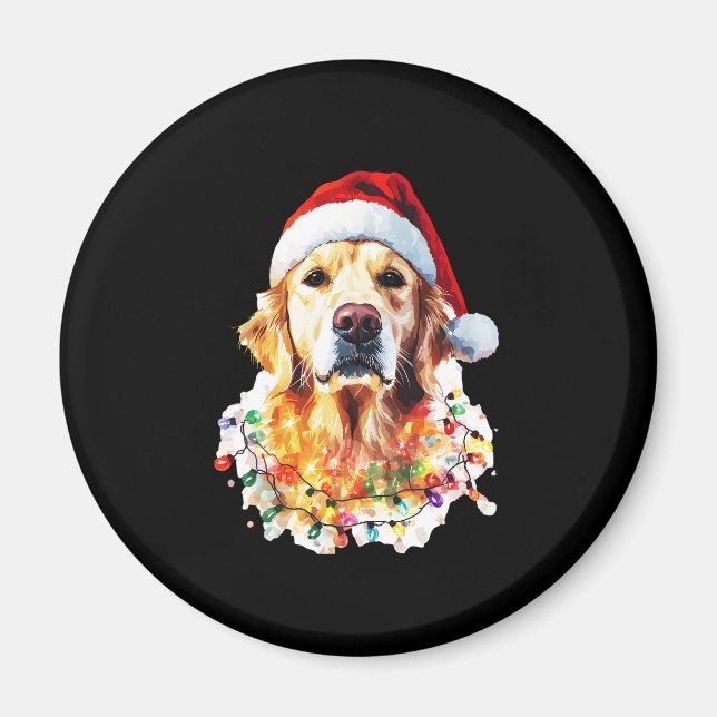 Aimant Golden Retriever Funny dog Christmas Santa Hat lig (Devant)
