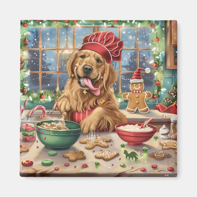 Aimant Golden Retriever Gâteau de vacances : Noël festif (Devant)