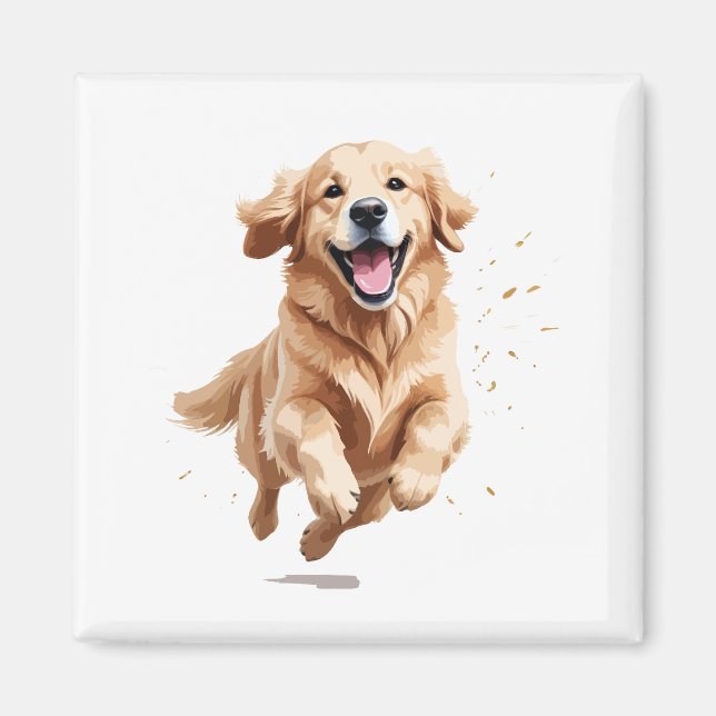 Aimant Golden Retriever Joyeux Jouer Fun Jumping En Air (Devant)
