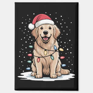 Aimant Golden Retriever Santa Noël Arbre Lumineux Noël