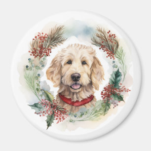 Aimant Goldendoodle Christmas Wreath Festive Pup