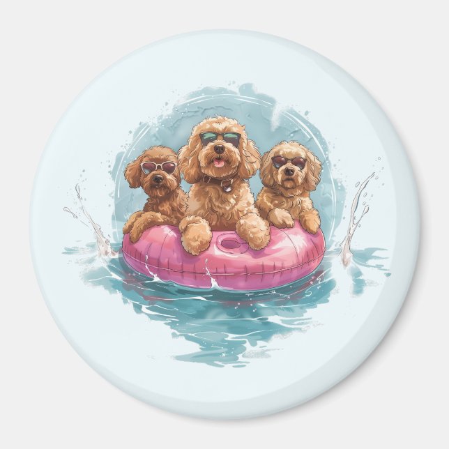Aimant Goldendoodle Dogs Summer Pineappy Pool Flotte (Devant)