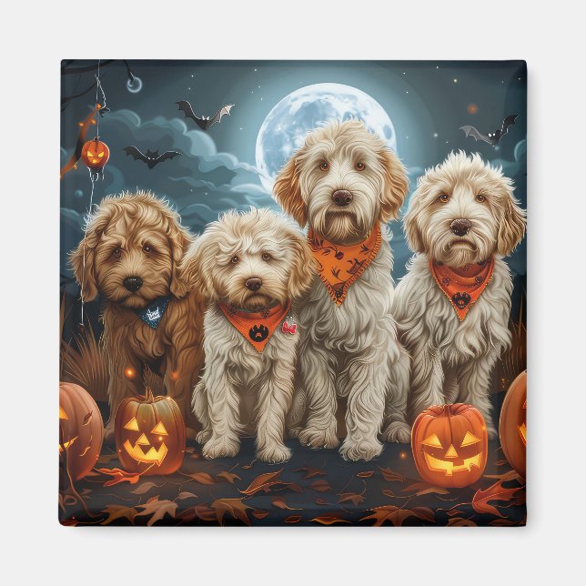 Aimant Goldendoodle Halloween Éffrayant (Devant)