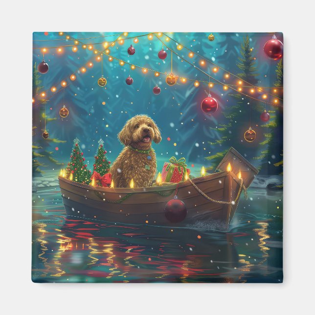 Aimant Goldendoodle Noël Festive Voyage (Devant)