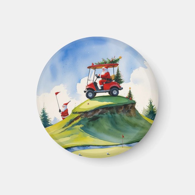 Aimant Golf Noël avec Père Noël équitation voiturette de  (Devant)