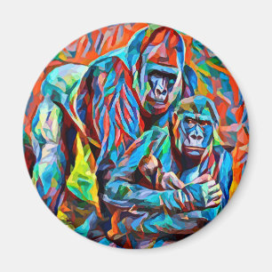 Aimant Gorilla Ape Famille Animaux Abstraits Faune Art