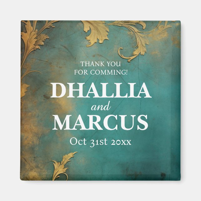 Aimant Goth Floral Turquoise Et Or (Devant)