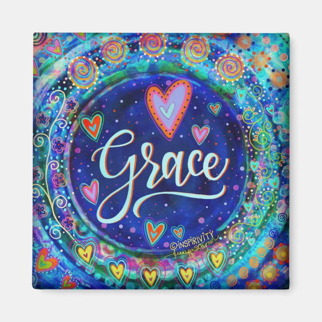 Aimant Grace Joli Floral Whimsal Inspirationnel Bleu (Devant)