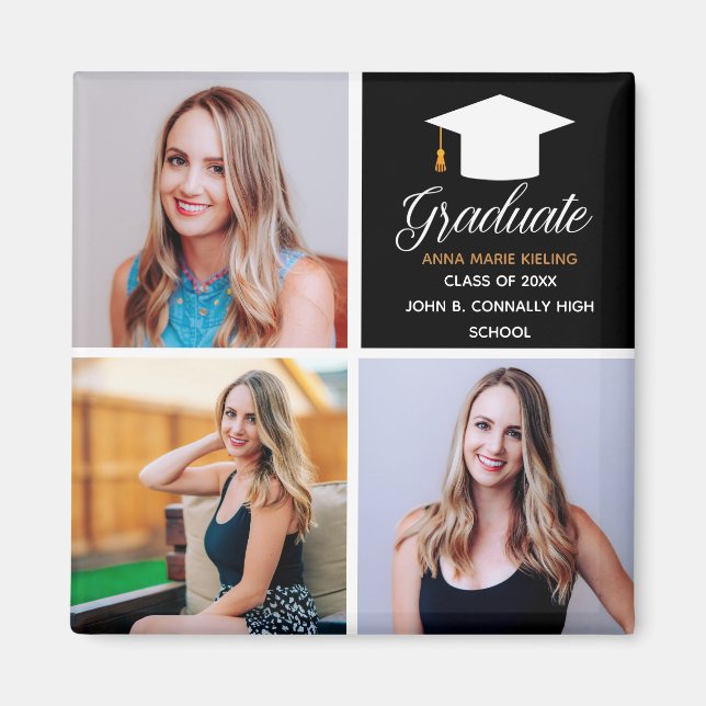 Aimant Graduation 2023 Senior Photo Collage Black Gold (Devant)