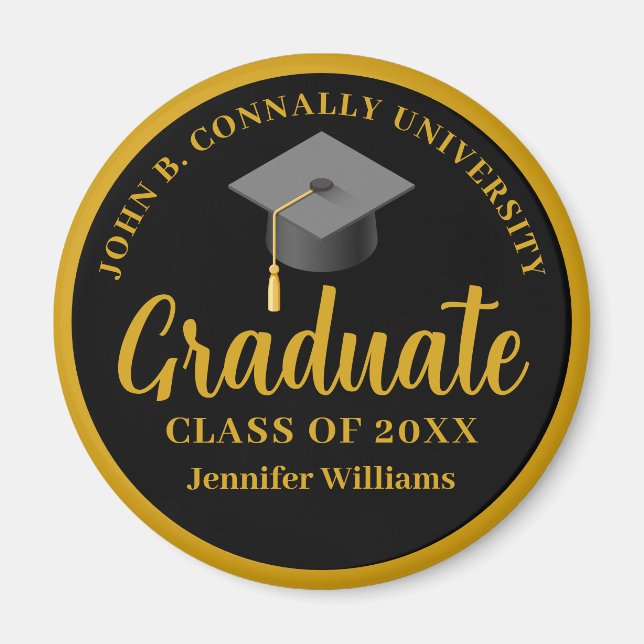 Aimant Graduation Gold Black Personnalisée 2025 Graduate (Devant)