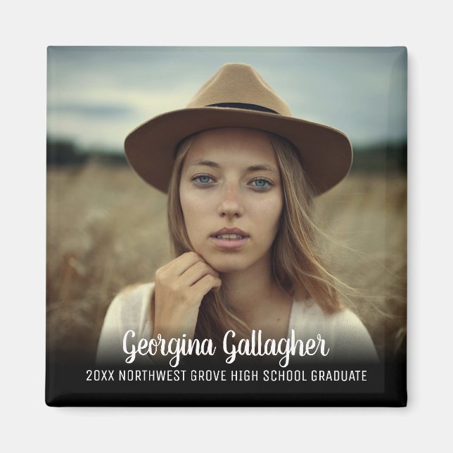 Aimant Graduation Modern Bold Photo | Script Grad Nom (Devant)