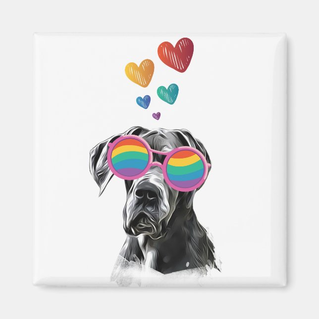 Aimant Grand chien Danse avec Coeurs Saint-Valentin (Devant)