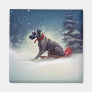 Aimant Grand Danois Noël neige hiver