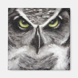 Aimant Grand dessin de fusain de hiboux de tigre de hibou