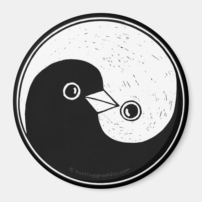 Aimant Grand frigo avec des colombes de paix YinYang en b (Devant)