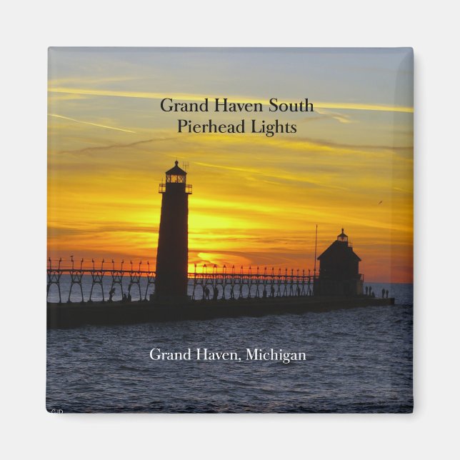 Aimant Grand Haven South Pierhead Lumières coucher de sol (Devant)