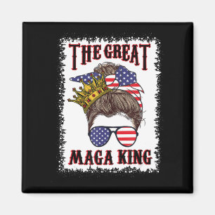 Aimant Grand Maga roi le de juillet Messy Bun USA Drapeau