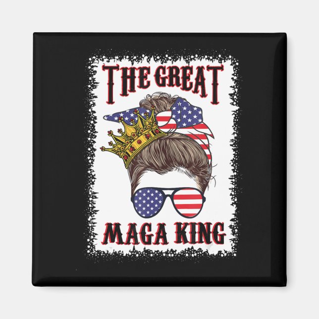 Aimant Grand Maga roi le de juillet Messy Bun USA Drapeau (Devant)