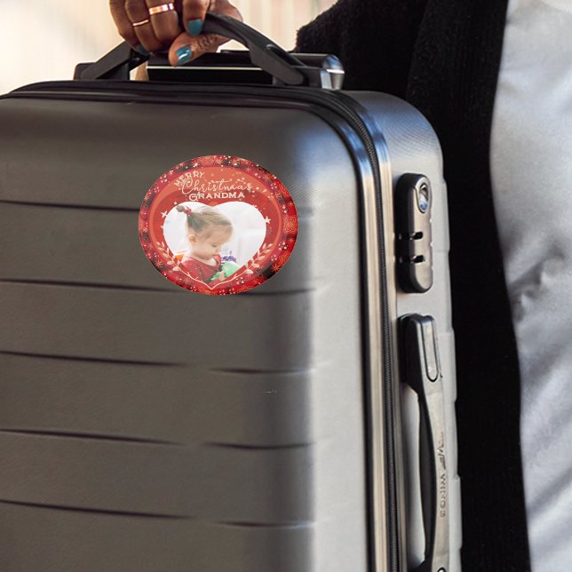 Aimant Grand-mère photo de Noël ROUGE (RED Christmas Photo Grandma Magnet)