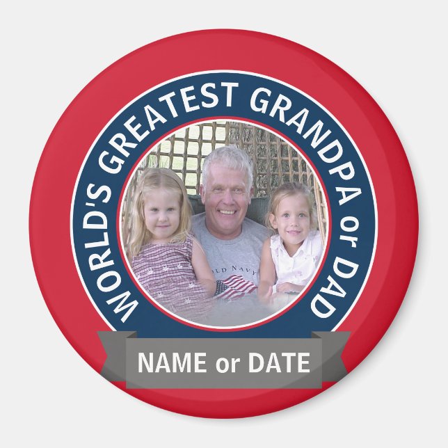 Aimant Grand papa du monde Photo rouge blanc bleu (Devant)