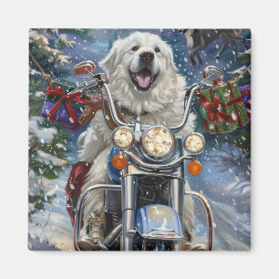 Aimant Grand Pyrenees Chien Conduisant une Moto Noël
