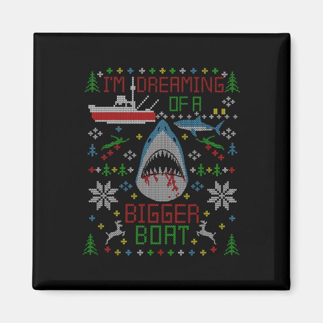 Aimant Grand White Shark Fishing Ugly Christmas Sweater P (Devant)