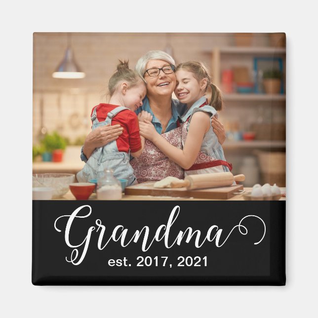 Aimant Grandma Established Script Gift Photo (Devant)