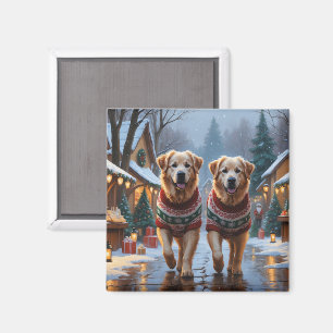 Aimant Grands chiens des Pyrénées Noël Neige Vacances