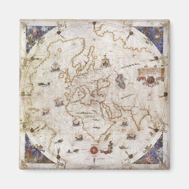 Aimant Graphique de Portolan du monde | 1519 (Devant)