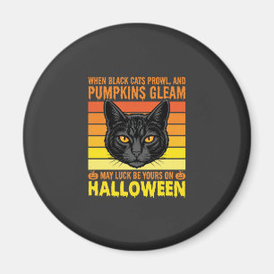 Aimant Graphisme de citrouille vintage Halloween chat noi