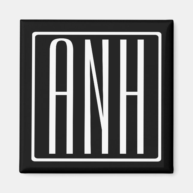 Aimant Gras moderne 3 initiales Monogramme | Blanc sur no (Devant)