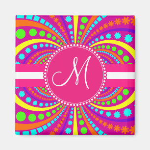 Aimant Gras Monogram Funky Motif Hot Rose Design