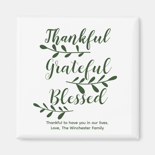 Aimant Grateful Bienheureux vert foncé script moderne (Devant)