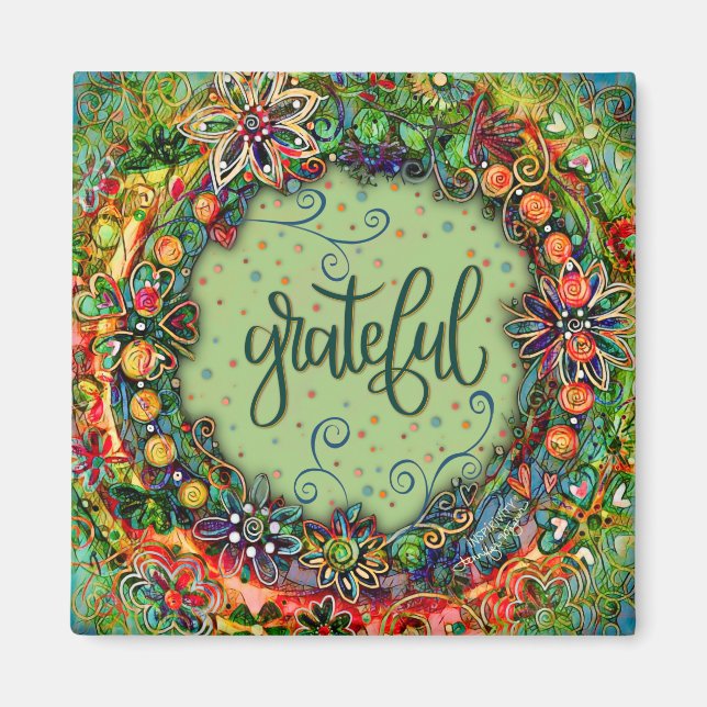 Aimant Grateful Green Fun Floral Moderne Inspirivité (Devant)