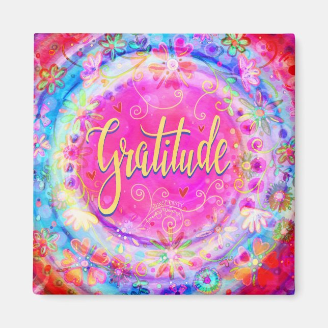 Aimant Gratitude Plutôt Rose Floral Inspirationnel tendan (Devant)