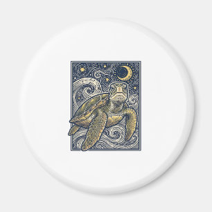 Aimant Gravure vintage tortue marine nuit étoilée