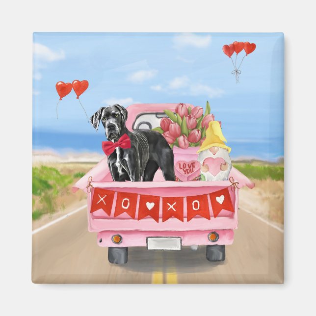 Aimant Great Dane Chien Valentine's Day Truck (Devant)