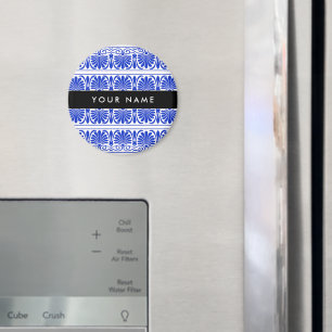 Aimant Grec Fret Arabesque Bleu, Votre Nom, Personnaliser