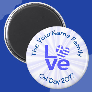 Aimant Grèce Coeur Drapeau Bleu AMOUR Personnalisé