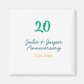 Aimant Green blue 20th anniversary name date orange 