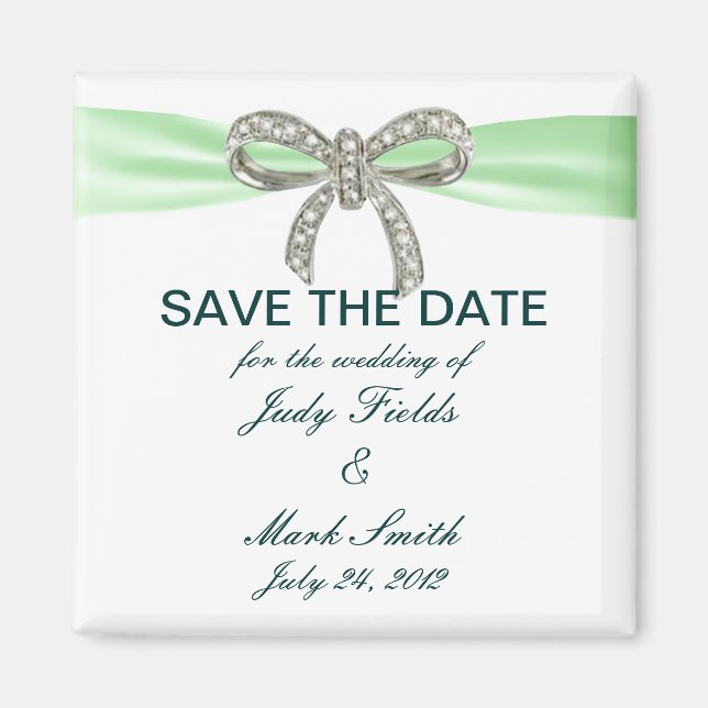 Aimant Green Diamond Bow Wedding Enregistrer La Date Magn (Devant)
