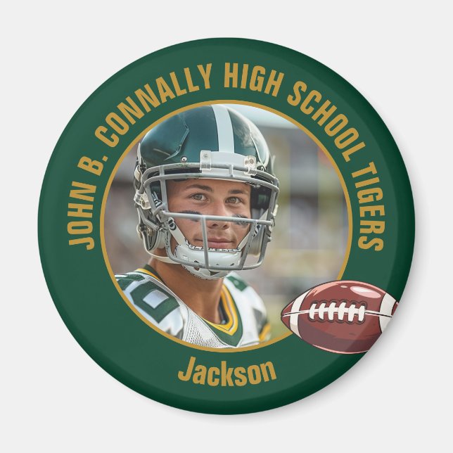 Aimant Green Gold High School Football Player Photo (Devant)