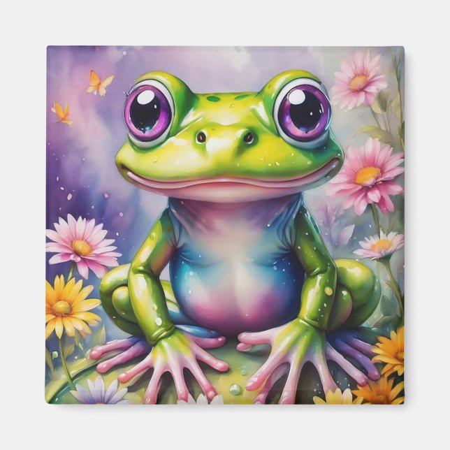 Aimant Grenouille Avec Art numérique Fleur (Devant)