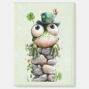 Aimant Grenouille avec chapeau vert et trèfle mignonne
