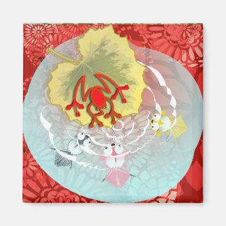 Aimant Grenouille rouge avec kois