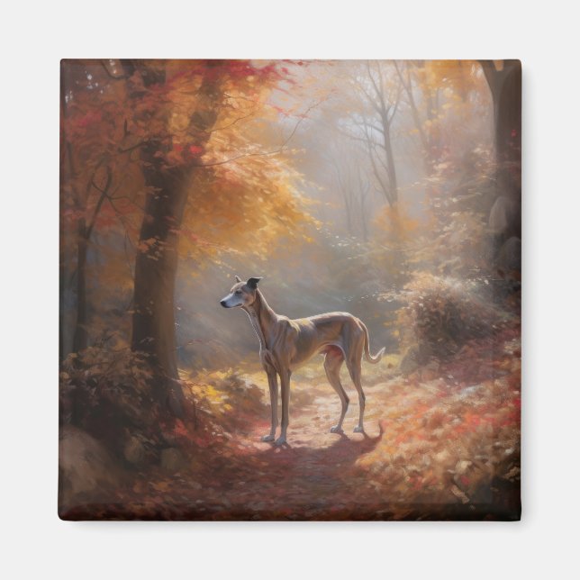 Aimant Greyhound à l'automne Feuilles automne Inspiration (Devant)