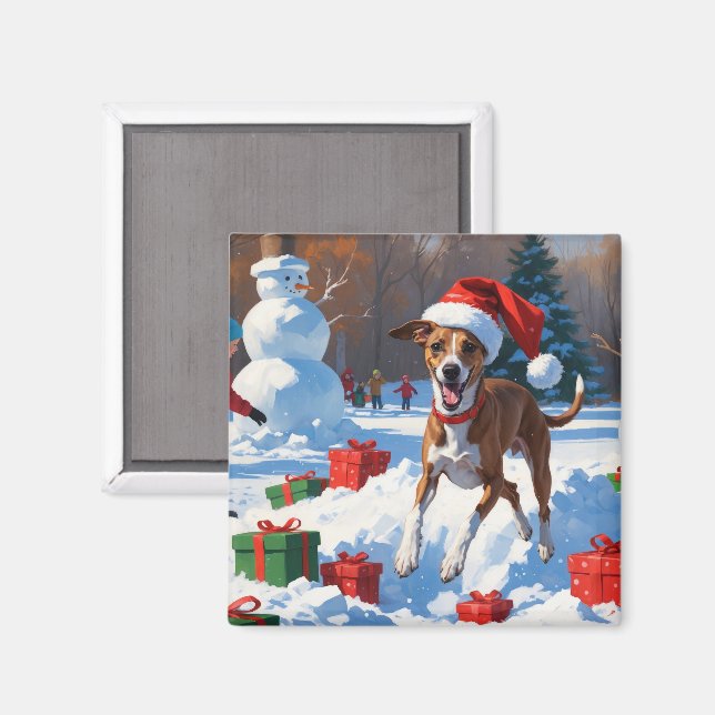Aimant Greyhound coule dans la neige avec le Casquette de (Recto/Verso)