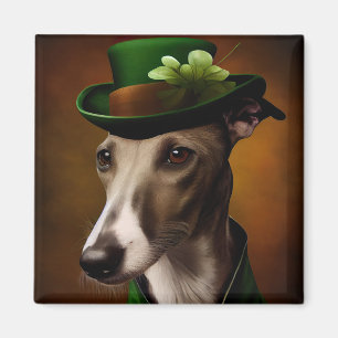 Aimant Greyhound Dog en tenue de la Saint Patrick