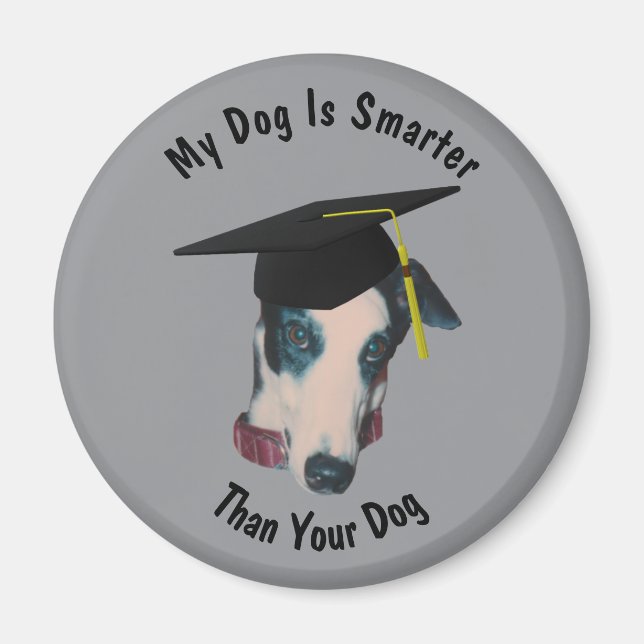 Aimant Greyhound My Dog Is Smarter Than Yours Funny (Devant)