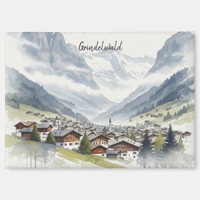 Aimant Grindelwald Suisse Aquarelle de voyage (Recto)